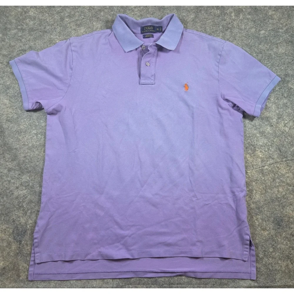 Polo Ralph Lauren Mens XL Purple Custom Fit Stretch Mesh Polo Shirt Orange Pony